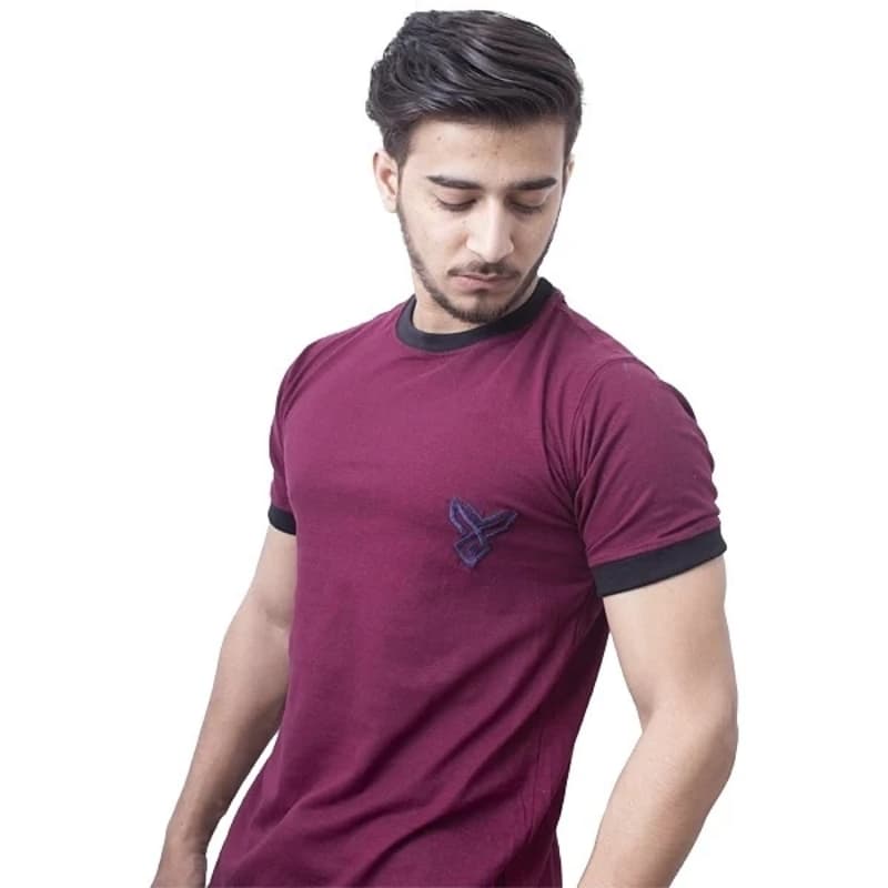 Maroon Tee-shirt with black panel